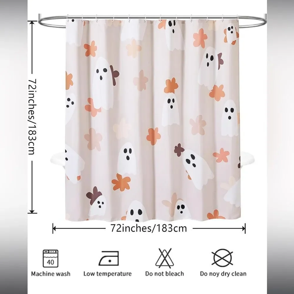 Floral Ghost Bathroom Shower Curtain Set With Hooks, Heavy Duty Fabric,…